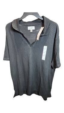 Goodfellow Co Textured Knit Johnny Collar Polo Shirt Solid Black NWT Size XL
